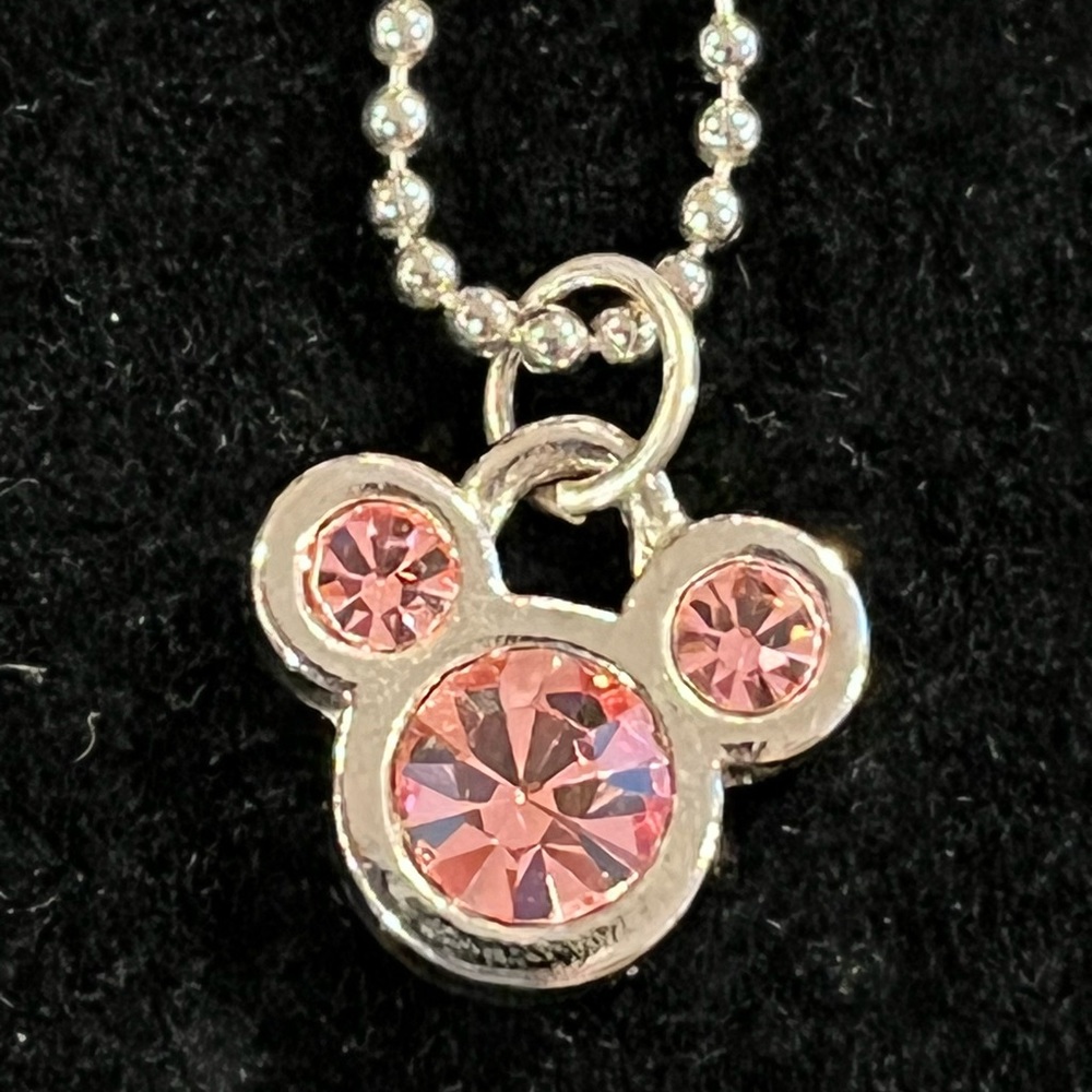Silhouette Mickey Mouse Head With Pink Stones Necklace